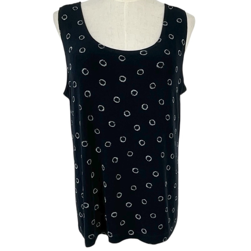 Chicos traveler Circle Print Sleeveless Scoop Neck Knit Shell Top Tank Sz 2 M 12